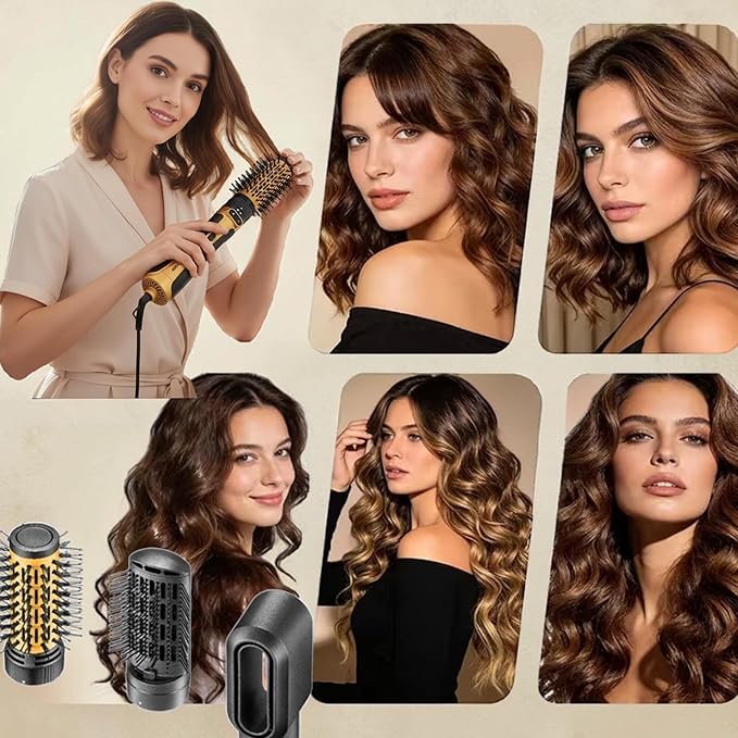 في جي ار فرشاة تصفيف الشعر بالهواء الساخن الاحترافية 4 في 1 V-495، 1200 واط، مع مكثف، فرشاة دوارة، ملحقات فرد وتجعيد الشعر (ذهبي واسود)
