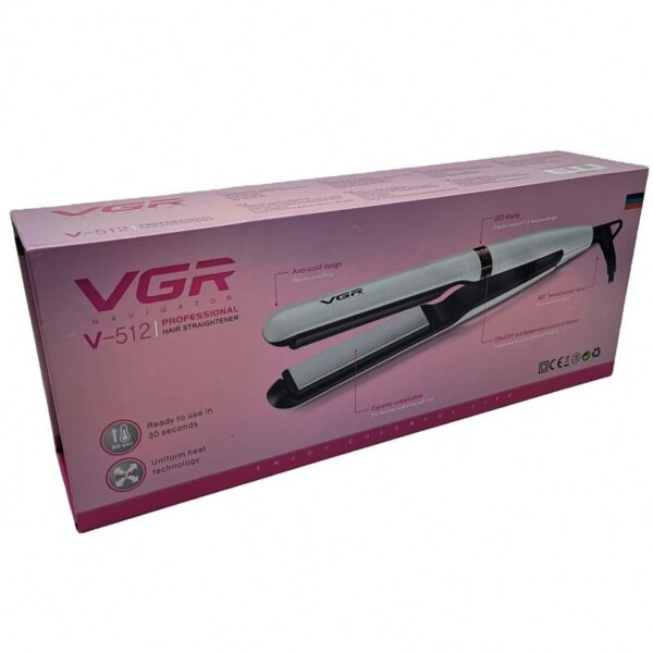 مكواة فرد شعر VGR V-512 الاحترافية – سيراميك بدرجات حرارة متغيرة 140°-220°م، تسخين فوري، تصميم خفيف بسلك دوار 360°