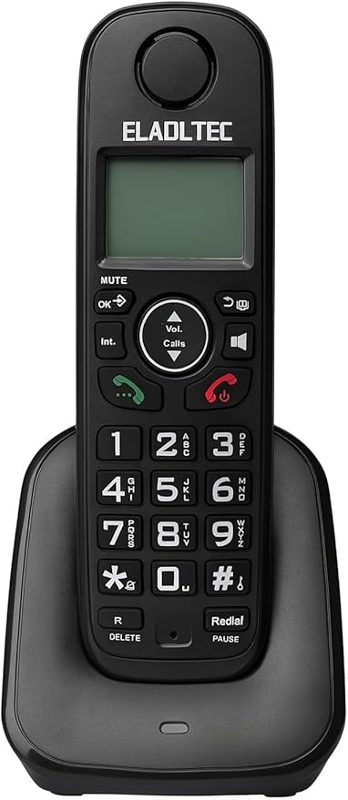 هاتف لاسلكي D1001 من ايلدل.تيك - شاشة LCD بثلاثة خطوط ومكبر صوت ومنبه ومكالمات وتسجيل المكالمات وحجب المكالمات والاتصال الداخلي والتحويل، يدعم ما يصل الى 5 مكبرات صوت، تصميم مريح، استهلاك منخفض للطاقة