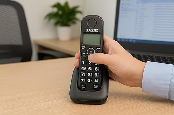 هاتف لاسلكي D1001 من ايلدل.تيك - شاشة LCD بثلاثة خطوط ومكبر صوت ومنبه ومكالمات وتسجيل المكالمات