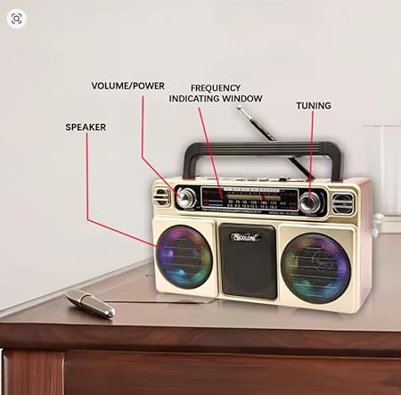 مكبر صوت بلوتوث محمول ريترو FM/AM/SW RX-880D مع بطارية 18650، USB، USB نوع C، بطاقة تي اف ستيريو تي اف تي دبليو اس