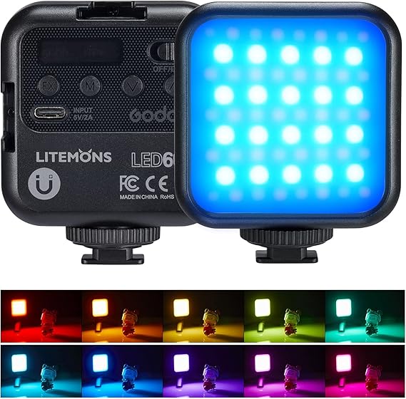 مصابيح فيديو ليد LED6R بلون ار جي بي قابلة لاعادة الشحن 1800 مللي امبير في الساعة 3200k-6500k سي ار اي 95 وتاثيرات اضاءة 13FX ووضع HSI مناسبة اكسسوارات بث مباشر لليوتيوبر بتصميم مغناطيسي من جودوكس