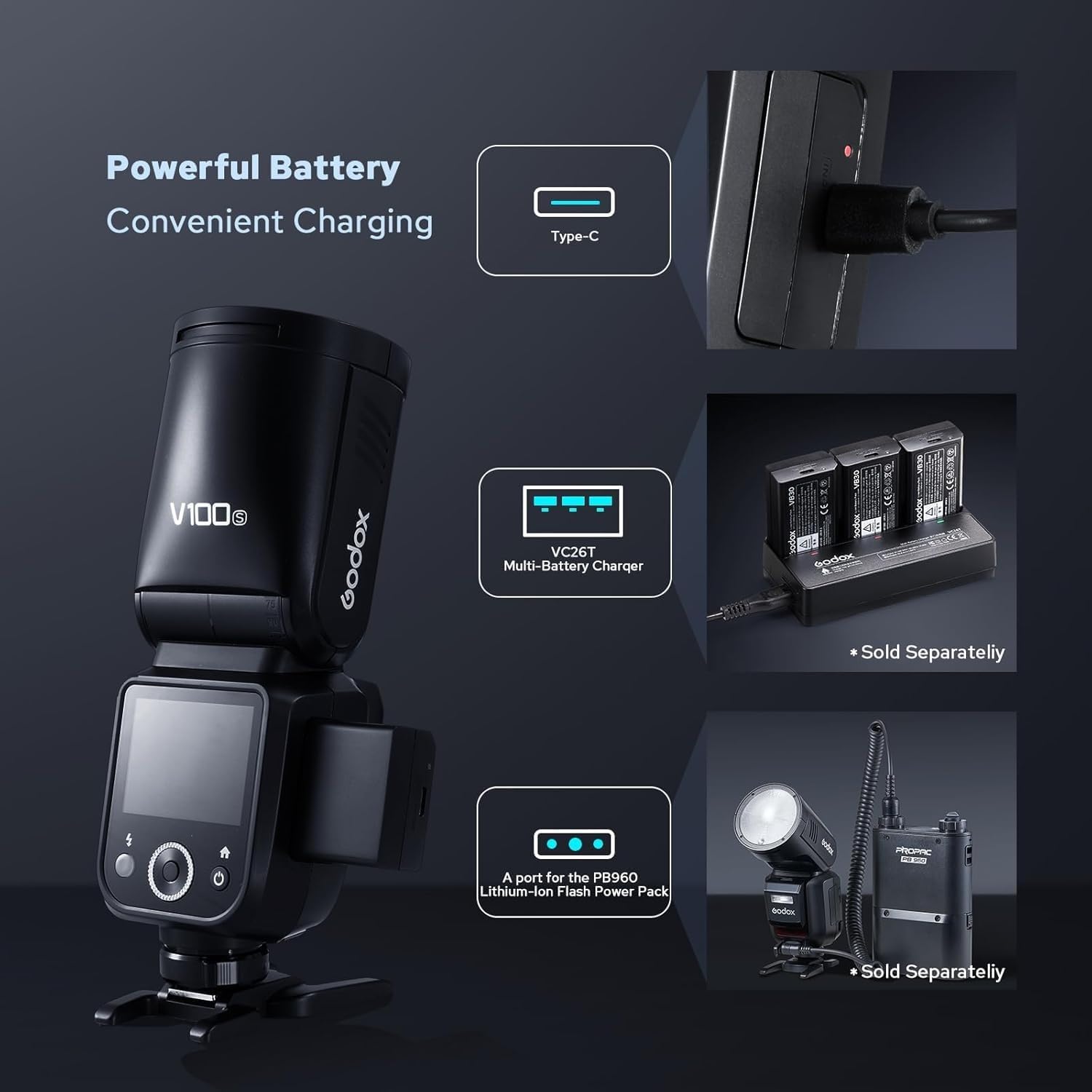 غودوكس كاميرا فلاش سبيدلايت تعمل باللمس V100-S 100
