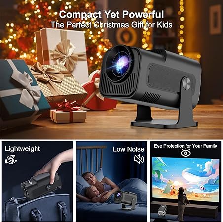 جهاز عرض ذكي 4K 1080P مع تطبيقات مدمجة، بلوتوث واي فاي، كيستون تلقائي، عرض قصير وقابل للتعديل 270° - صغير محمول للأفلام الخارجية HY320 HY300 (أسود)