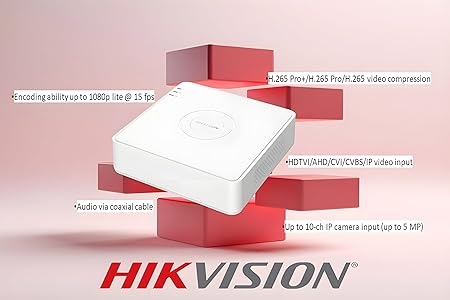 مسجل فيديو رقمي متعدد 5 في 1، مزود بـ8 قنوات HDTVI/HDCVI/AHD/CVBS، يدعم حتى 10 قنوات IP وأقصى دقة إدخال 1080P لايت، مع ميزة كشف الحركة 2 من هايكفيجين
