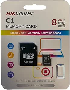 بطاقة ذاكرة Micro SD اتش سي 8 جيجا من هايكفيجين ام اس دي، سلسلة C1 مع محول 23 ميجابايت/ثانية 10 ميجابايت/ثانية الفئة 10