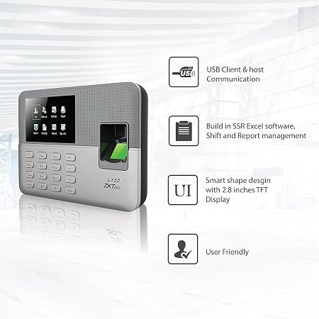جهاز بصمة حضور وانصراف ZK.Teco LX50 بشاشة ملونة 2.8 بوصة، يدعم البصمة والرقم السري، سعة 500 مستخدم و50,000 سجل، نقل بيانات عبر USB، مثالي للشركات والمكاتب